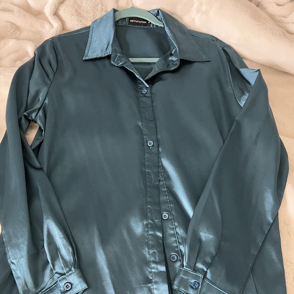 PLT Teal blue silk button down